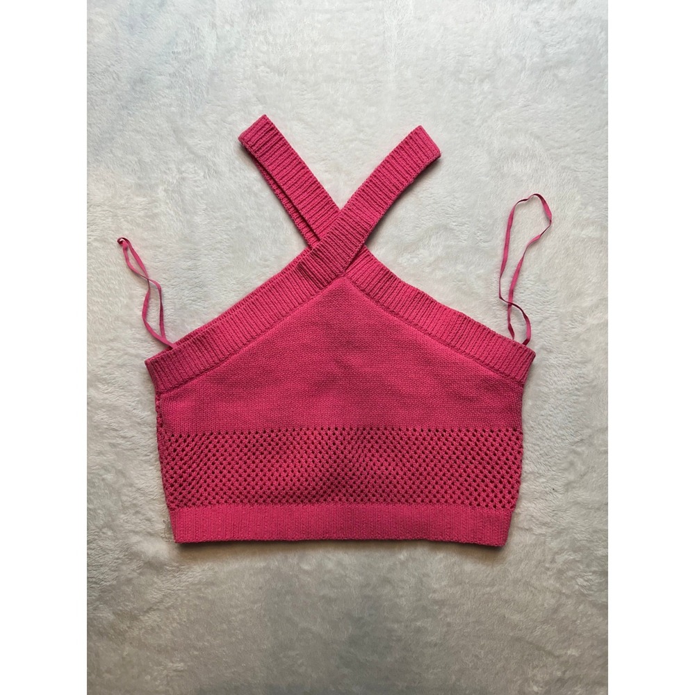 Zara Pink Knit Halter Top Crisscross Neck Cropped Tank Size Small - 222